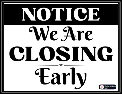 Early Closing Sign Printable