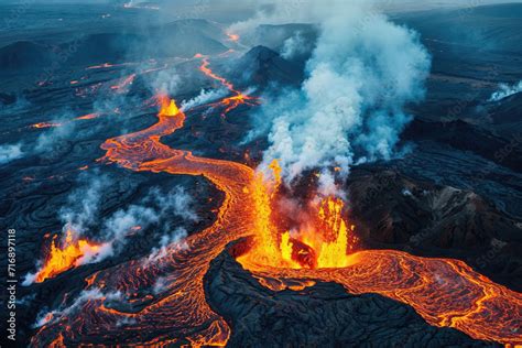 Majestic lava flows in Icelandic volcanic eruption. Generative AI image ...