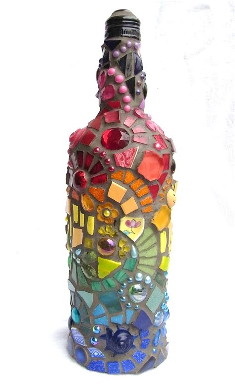 Frances Green Mosaic Bottle Rainbow Mosaic Bottles Bottle Crafts Wine Bottle Crafts