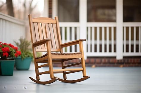 Premium Photo Close Up Of A Hardwood Rocking Chair On A Porch