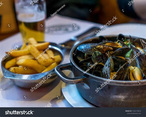 Traditional Belgian Food Mussels Cooked Served Stock Photo 1234170616