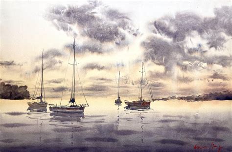 Sunset boats : r/Watercolor