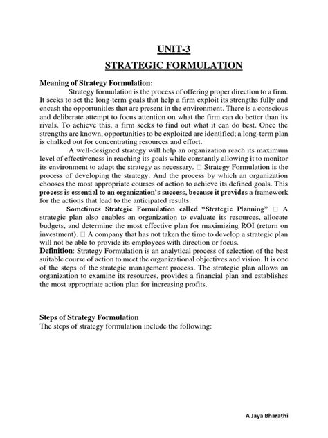 Unit 3 Strategic Formulation Meaning Of Strategy Formulation Pdf Strategic Management