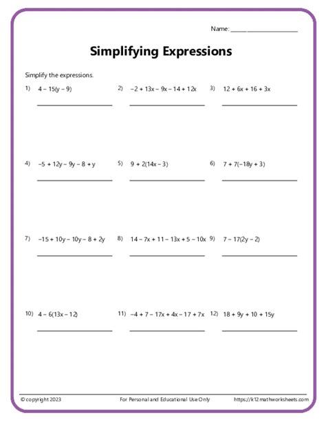 Simplifying Expressions Worksheets K12 Math Worksheets