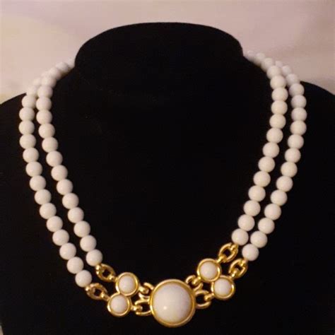 Monet Jewelry Vintage Pure White Monet Double Strand Necklace With Gold Hardware Poshmark