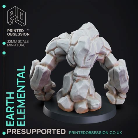 3D Printable Earth Elemental - DND Miniature - 32mm Scale ...