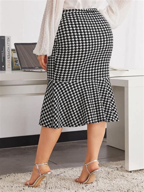 Shein Plus Ruffle Hem Houndstooth Skirt Shein Usa Houndstooth Skirt