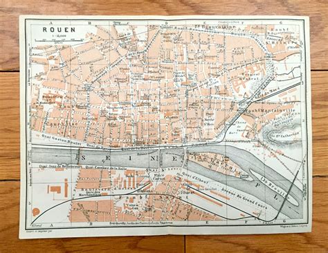 Antique 1909 Rouen France Map from Baedekers Guide Atlas | Etsy