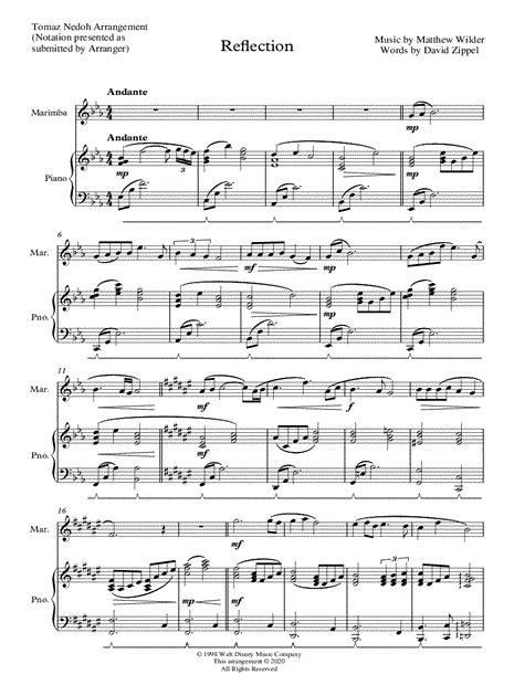 Tomaz Nedoh Reflection Marimba Piano Sheet Music In Eb Major