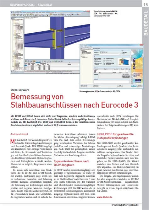 Bemessung von Stahlbauanschlüssen nach Eurocode 3 Statik Software