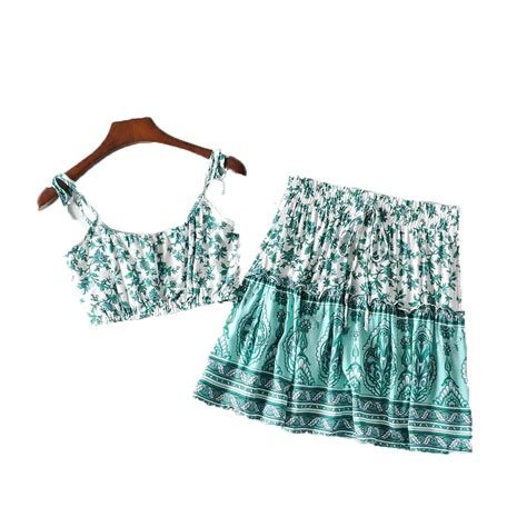 2020 Mujeres Traje De Verano Sin Mangas Verde Floral Ropa Conjunto Crop