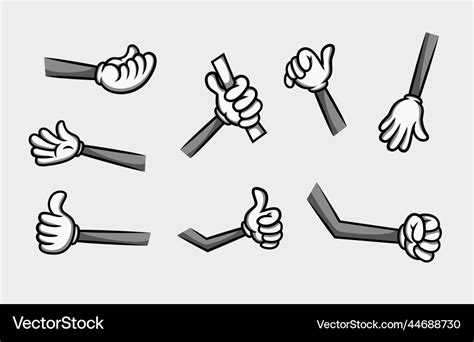 Collection of black and white cartoon hands Vector Image