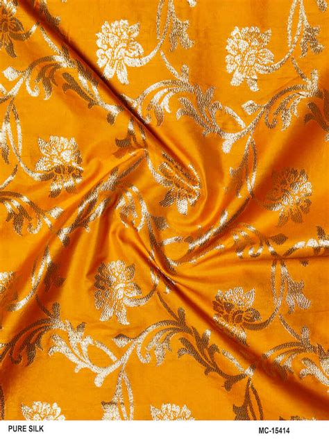 Silk Brocade Yellow Floral Zari Woven Source Fabrics