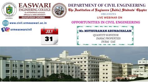 Srm Easwari Civil Webinar On Opportunities In Civil Engineering Youtube