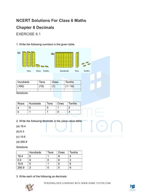 Ncert Solutions For Class 6 Maths Chapter 8 Decimals