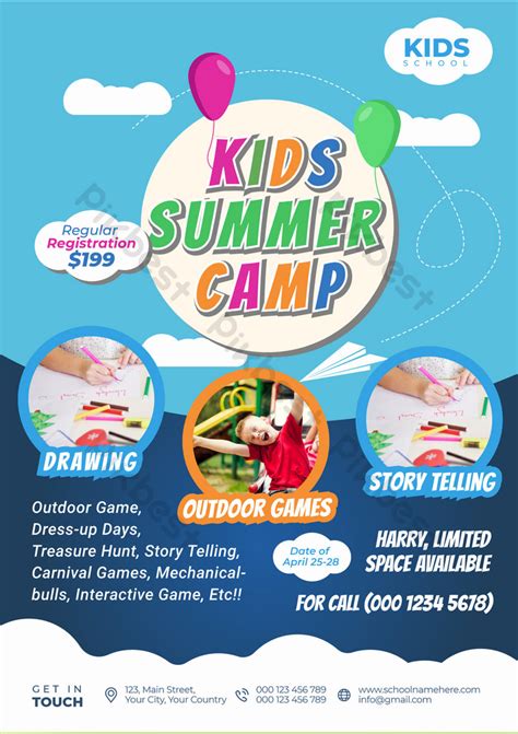 Kids Summer Camp Flyer Design Template Camping Banner Or Poster Eps