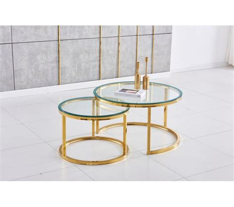 Lot De 2 Tables Basses Gigogne Arto Gold Plateau Transparent Table