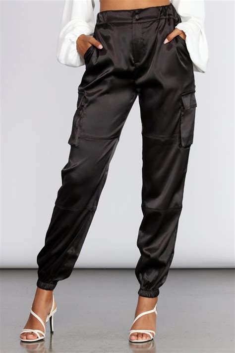 Black Satin Cargo Pants Outfit Rolande Chen