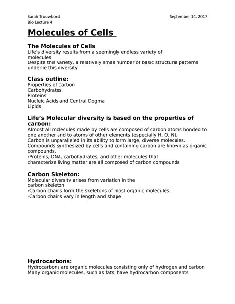 Bio Lecture 4 Molecules Of Cells Bio Lecture 4 Molecules Of Cells