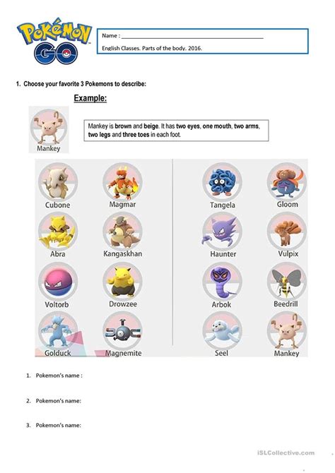 Printable Pokemon Educational Worksheets