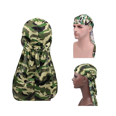 Military Camouflage Premium Silky Durags With Long Tail Colorful 360