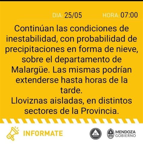 Alerta Amarilla Por Nevadas Y Lluvias En Mendoza Para Este S Bado Las