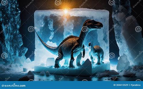 Dinosaur Frozen in an Ice Cube Stock Illustration - Illustration of ...