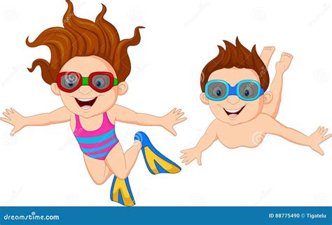 Cartoon Kids Swimming Underwater Stock Vector - Illustration of ...