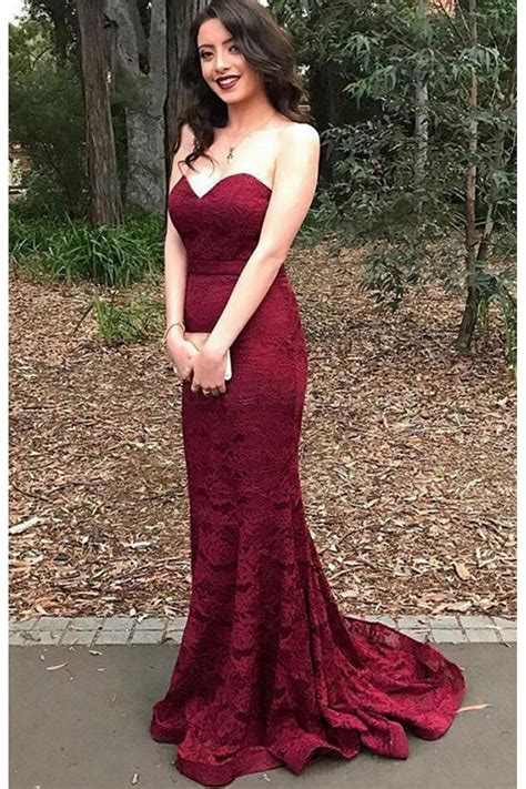 Long Mermaid Lace Burgundy Prom Dresses Party Evening Gowns 3020488