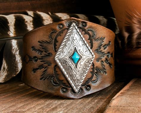 Leather Turquoise Cuff Southwest Leather Bracelet Native American