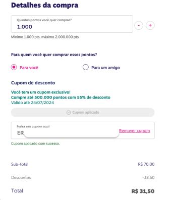 Confira o e mail Compre até 500 000 pontos Livelo 55 de desconto