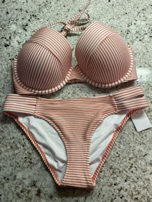NWT Shade Shore Red White Striped Strappy Bikini Top 34D Matching