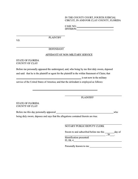 Clay County Florida Affidavit For Non Military Service Fill Out