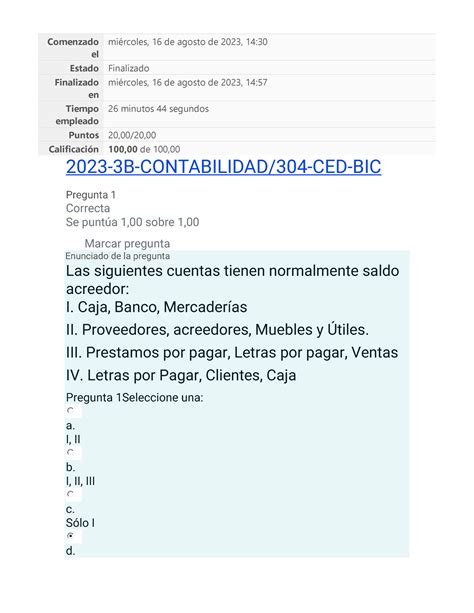 Prueba 1 Contabilidad 2023 3B CONTABILIDAD 304 CED BIC Pregunta 1