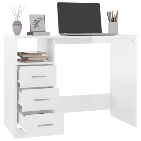 Bureau Et Tiroirs Bureau Informatique Table De Travail Blanc Brillant