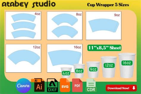 Blank Cup Wrapper Template Sublimation Graphic By Atacanwoodbox · Creative Fabrica