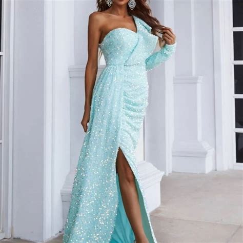 Dresses Missord One Shoulder Long Split Thigh Sequin Prom Dress