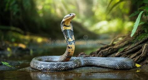 majestic cobra snake  lush jungle habitat displaying distinctive hood