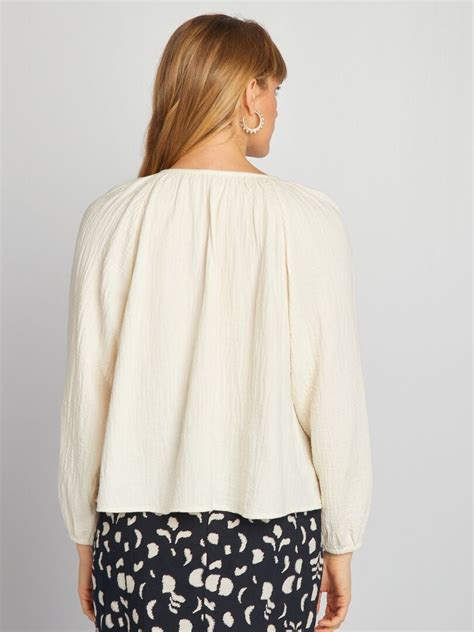 Blouse Ample En Double Gaze De Coton Beige Kiabi