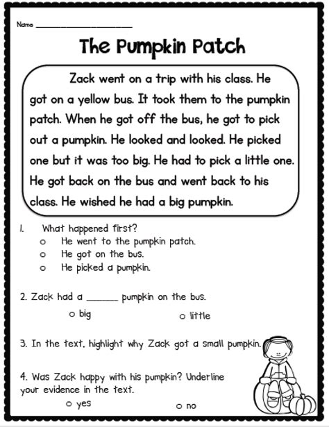 First Grade Short Stories Printable Reading Comprehension Worksheets