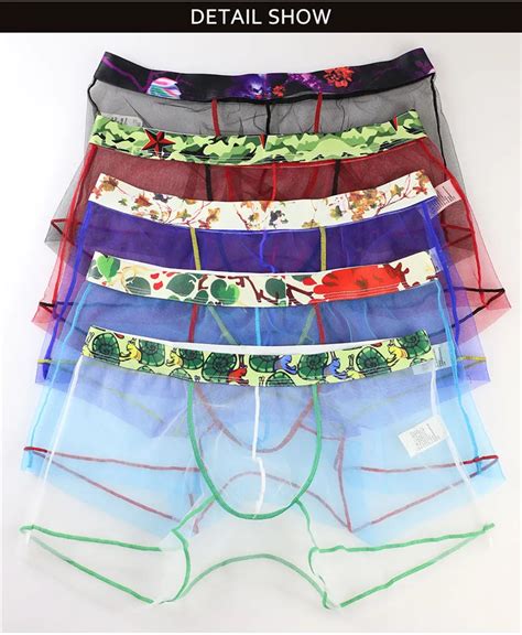 Mesh Men Boxers Sexy Gay Underwear Boxer Shorts Erotic Sissy Bragas See Through Transparente
