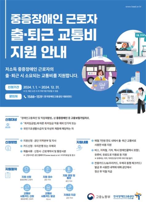 중증장애인 근로자 출퇴근 비용 지원 월 5만→7만원 인상