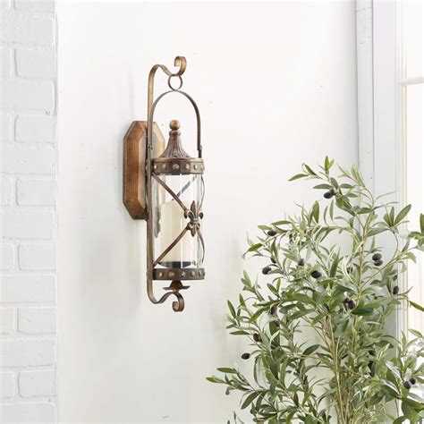 Litton Lane 20 In Bronze Glass Studded Wall Sconce With Fleur De Lis