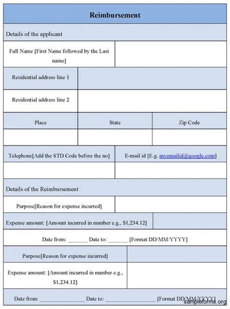 Reimbursement Form Template Sample Forms In Reimbursement Form Template