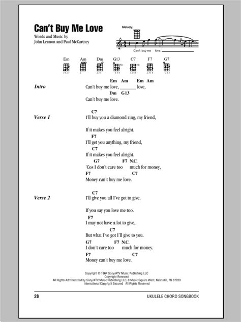 Can T Buy Me Love By The Beatles Sheet Music For Ukulele Chords Lyrics