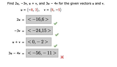 Solved Find 2u 3v U V And 3u4v For The Given Vectors U Chegg