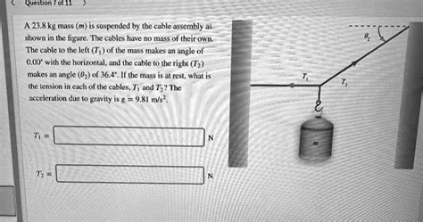 Solved A 23 8 Kg Mass M Is Suspended By The Cable Assembly Shown In The Figure The Cables