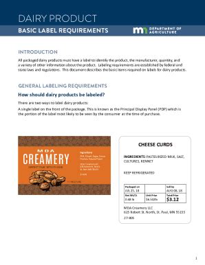 Fillable Online Dairy Product Basic Label Requirements All Packaged