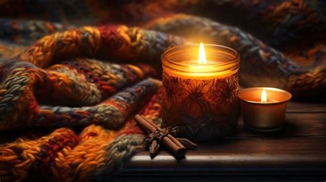 Premium Photo Autumn Blanket Candle Burning