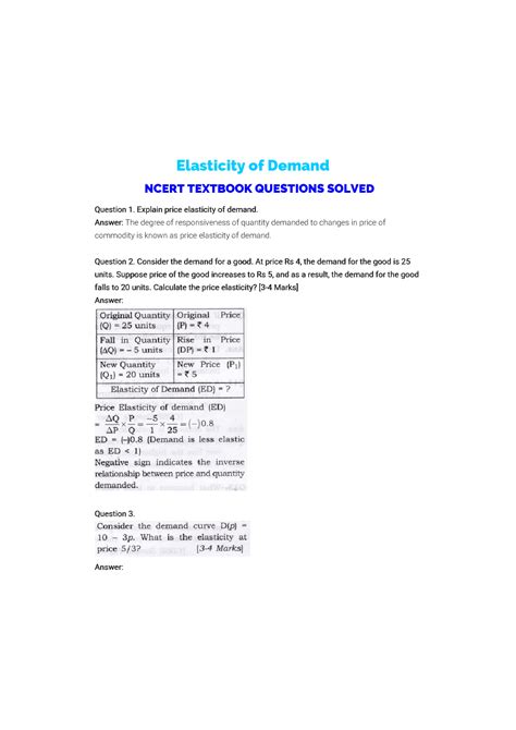 SOLUTION: Ncert solutions class 12 micro economics chapter 4 elasticity